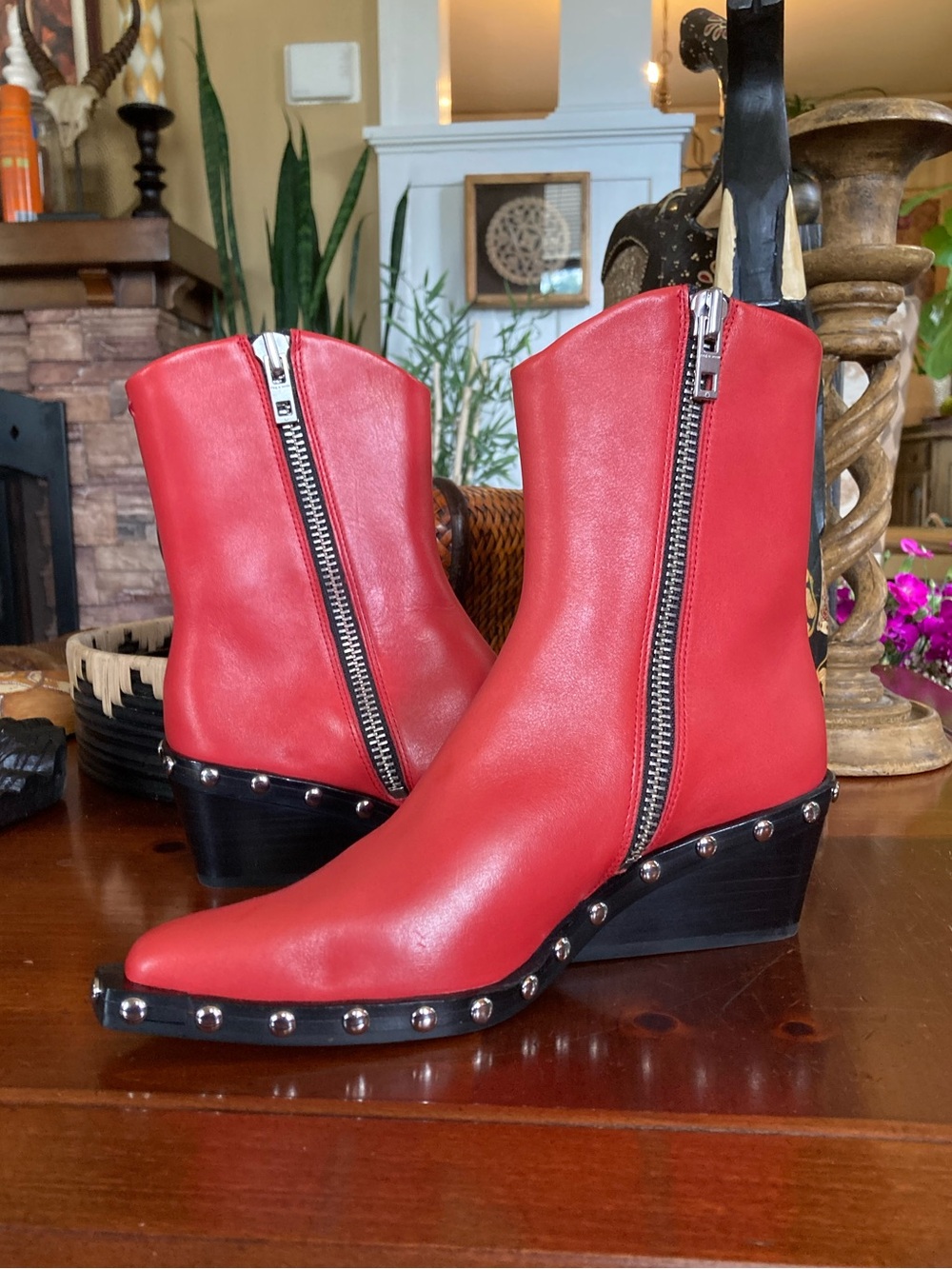 Rag & Bone “Santiago” Pointed Toe Wedge Bootie in Fiery Red - Picture 6 of 13